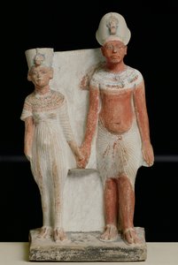 Statyett av Amenophis IV (Akhenaten) och Nefertiti, från Tell el-Amarna, Amarna Period, New Kingdom, 1353-1337 BC (målad kalksten) (se även 219625)